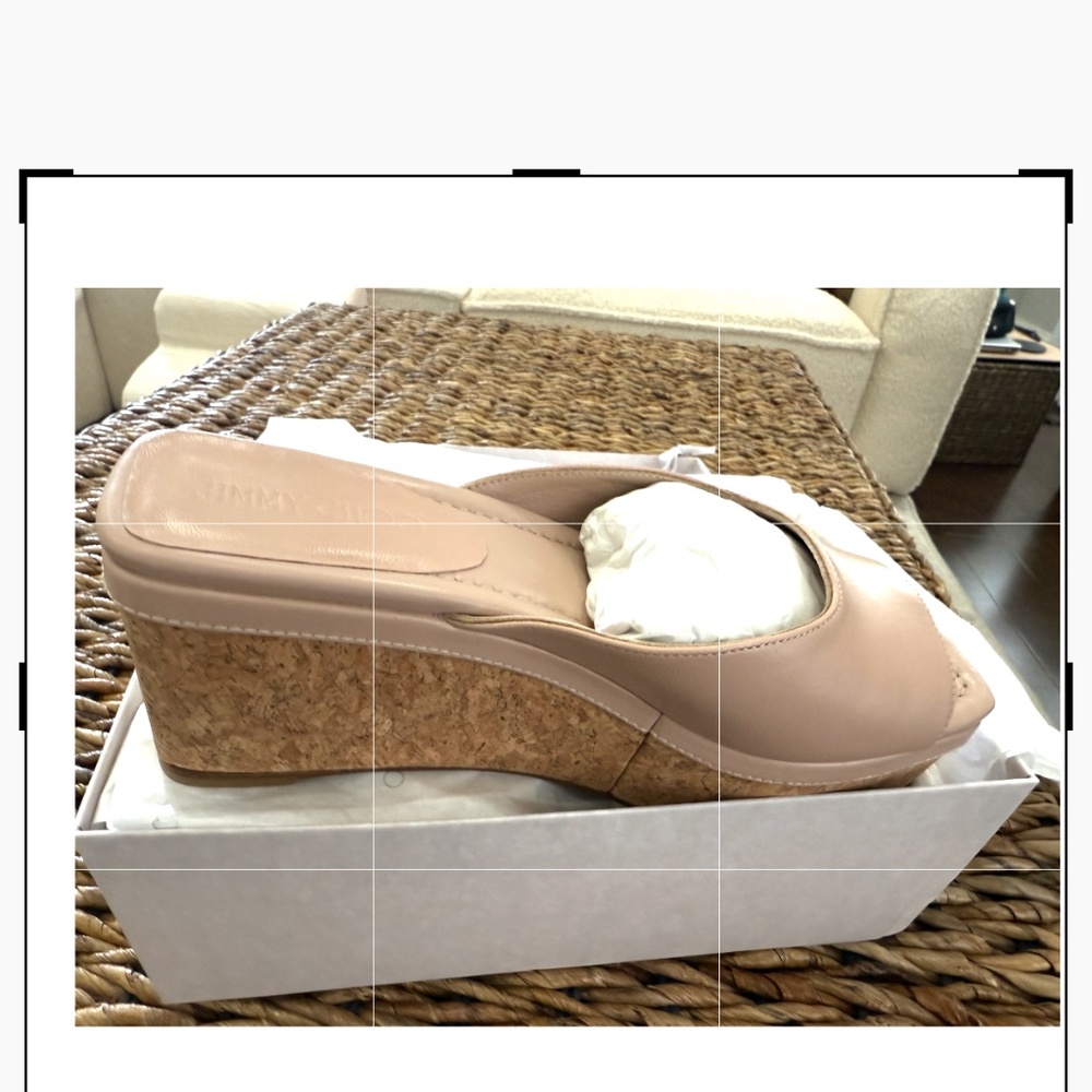 Jimmy Choo Seon 70MM Leather Wedge Sandals Nude